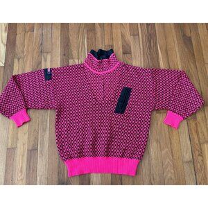 Vintage 80s/90s Obermeyer Ski Sweater 1/4 Zip Apres Ski Wool Blend Men's Size L